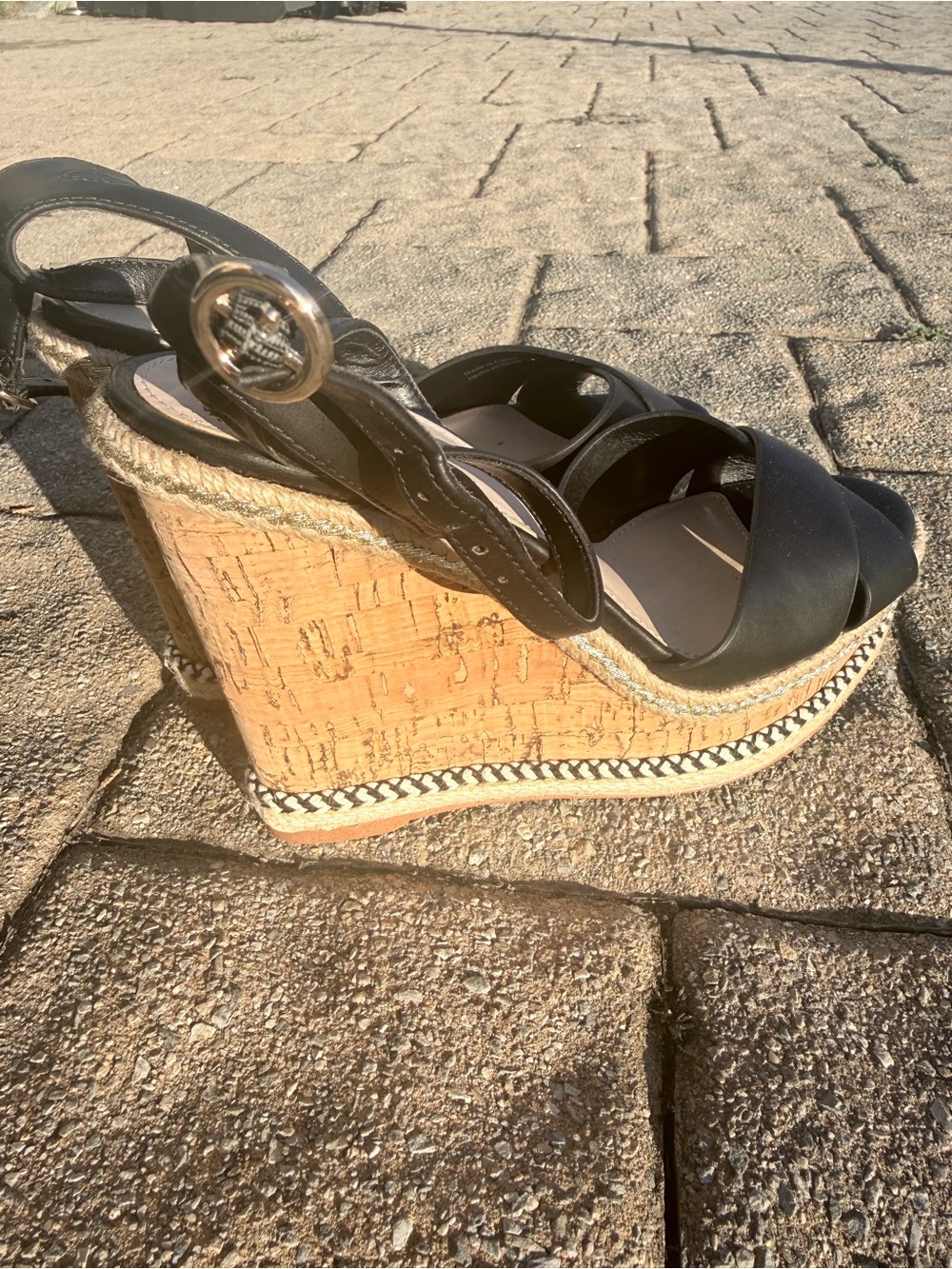Aldo Black Leather Cork Espadrille Wedge Sandals